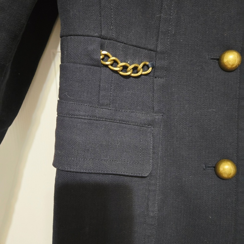 Ann Taylor Loft Womens Black Military Style Coat Gold Chain Button Size 4 - Picture 8 of 8